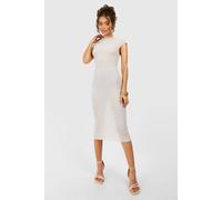boohoo Women's Funnel Neck Textured Cap Sleeve Midaxi Dress in Ivory | Size: 18