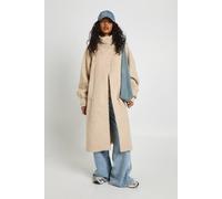 boohoo Women's Funnel Neck Textured Wool Look Coat in Stone | Size: 10