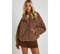 boohoo Women's Funnel Neck Textured Wool Look Jacket in Biscuit | Size: 8