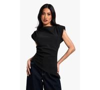 boohoo Women's Gathered Shoulder Pad Asymmetric Blouse in Black | Size: 12