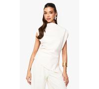 boohoo Women's Gathered Shoulder Pad Asymmetric Blouse in Ecru | Size: 8