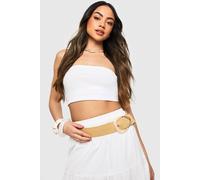 boohoo Women's Gemstone Buckle Raffia Belt in Beige