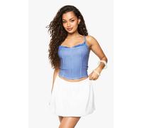 boohoo Women's Gingham Bengaline Seam Detail Top With Lace Trim in Blue | Size: 14