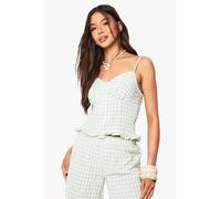 boohoo Women's Gingham Frill Shirred Back Corset Top in Green | Size: 10