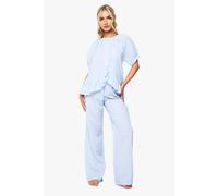 boohoo Women's Gingham Oversized Frill Detail Short Sleeve Shirt & Trousers Pyjama Set in Blue | Size: 8