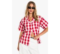 boohoo Women's Gingham Resort Shirt in Red | Size: 10