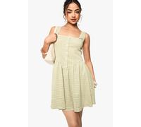 boohoo Women's Ginham Corset Detail Skater Dress in Sage | Size: 10