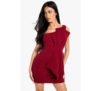 boohoo Women's Glitter One Shoulder Pleat Detail Bodycon Dress in Berry | Size: 14