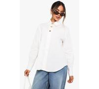 boohoo Women's Gold Button Poplin Shirt in White | Size: 8