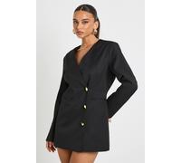 boohoo Women's Gold Button Tailored Plunge Blazer Dress in Black | Size: 10