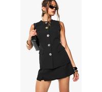 boohoo Women's Gold Textured Button Pocket Longline Waistcoat in Black | Size: 10