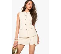 boohoo Women's Gold Textured Button Pocket Longline Waistcoat in Sand | Size: 8