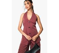 boohoo Women's Halter Neck Longline Tailored Waistcoat in Mahogany | Size: 14