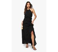 boohoo Women's Halterneck Chiffon Ruffle Detail Maxi Dress in Black | Size: 14