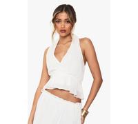 boohoo Women's Halterneck Wrap Front Woven Cami Top in Ivory | Size: 10