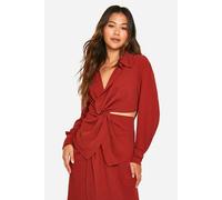 boohoo Women's Hammered Cut Out Waist Longline Shirt in Spice | Size: 10
