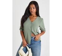 boohoo Women's Hammered Puff Sleeve Button Front Blouse in Olive | Size: 8