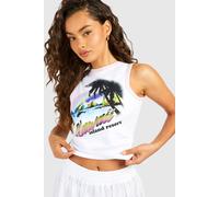 boohoo Women's Hawaii Printed Contrast Racer Crop Vest in White | Size: 12