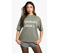 boohoo Women's Heavy Jersey Heartbreak Is Worth It Oversized T-Shirt in Khaki | Size: 6