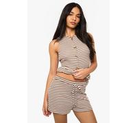 boohoo Women's Heavy Stripe Flippy Short in Stone | Size: 6