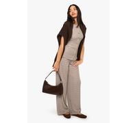 boohoo Women's Heavy Stripe Straight Leg Trouser in Stone | Size: 10