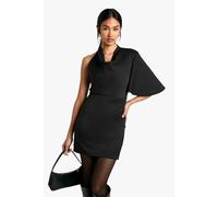 boohoo Women's High Cowl Asymmetric Mini Dress in Black | Size: 16