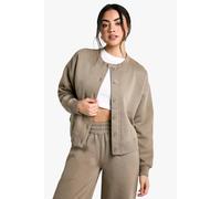 boohoo Women's High Neck Fleece Cardigan in Khaki | Size: Medium