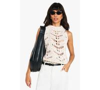 boohoo Women's High Neck Sleeveless Knitted Top in Cream | Size: Medium