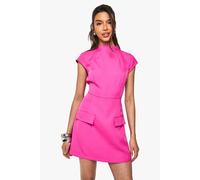 boohoo Women's High Neck Structured Tailored Mini Dress in Hot Pink | Size: 12