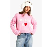 boohoo Women's Ho Ho Ho Crop Christmas Jumper in Pink | Size: Medium