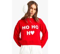 boohoo Women's Ho Ho Ho Crop Christmas Jumper in Red | Size: Small