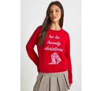 boohoo Women's Ho Ho Howdy Christmas Jumper in Red | Size: Small