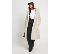 boohoo Women's Hooded Belted Fur Maxi Coat in Off White | Size: 10