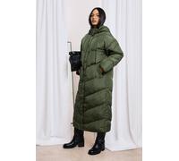 boohoo Women's Hooded Quilt Detail Maxi Puffer in Khaki | Size: 12