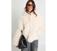 boohoo Women's Hooded Short Fur Jacket in Cream | Size: 12