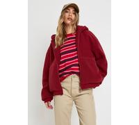 boohoo Women's Hooded Teddy Zipper Jacket in Burgundy | Size: 14