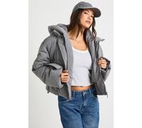 boohoo Women's Hooded Textured Puffer Jacket in Grey | Size: 10
