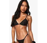 boohoo Women's Hot Fix Diamante Fixed Triangle Bikini Top in Black | Size: 16