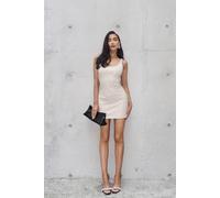 boohoo Women's Hotfix Diamante Scoop Neck Mini Dress in Nude | Size: 16