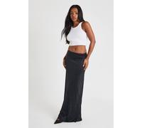 boohoo Women's Hotfix Slinky Low Waisted Maxi Skirt in Black | Size: 16