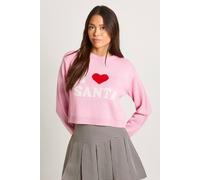 boohoo Women's I Heart Santa Cropped Christmas Jumper in Pink | Size: Small
