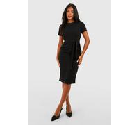 boohoo Women's Jersey Crepe Pleat Front Belted Midi Dress in Black | Size: 12