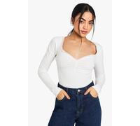 boohoo Women's Jersey Lace Trim Ruched Bust Long Sleeve Top in White | Size: 6