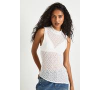 boohoo Women's Lace Grown On Neck Asym Hem Top in White | Size: 14