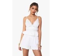 boohoo Women's Lace Insert Frill Hem Flippy Short in White | Size: 12