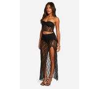 boohoo Women's Lace Ruched Split Maxi Skirt in Black | Size: 6