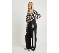 boohoo Women's Lace Side Stripe Tricot Straight Leg Jogger Pants in Black | Size: XS