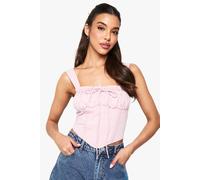 boohoo Women's Lace Trim Milkmaid Corset Top in Pink | Size: 14