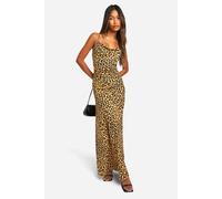 boohoo Women's Leopard Cowl Neck Maxi Dress in Brown | Size: 18