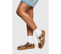 boohoo Women's Leopard Gum Sole Lace Up Trainers Shoe | Size: 4